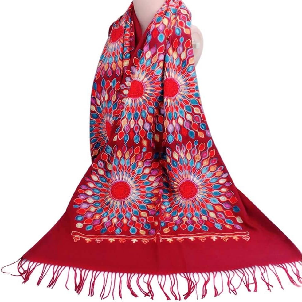 Urban CoCo Women's Embroidered Oversize Tassel Shawl Scarf Wraps for Women
