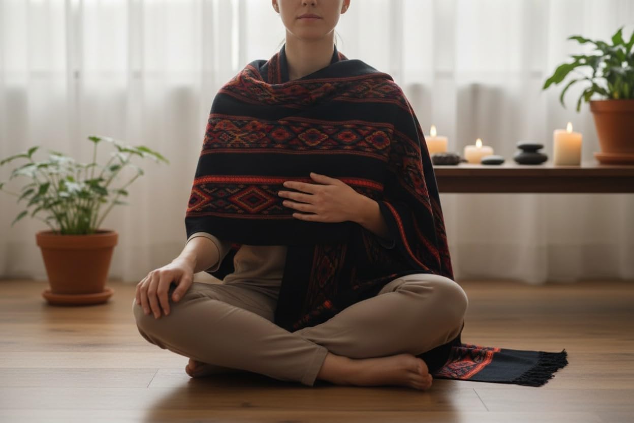 Handloom Wool Meditation Shawl, Oversized Wrap Throw, Gift for Men and Women