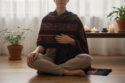 Handloom Wool Meditation Shawl, Oversized Wrap Throw, Gift for Men and Women