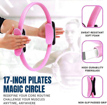 Pilates Kit for Women 17PCS, Home Pilates Workout Equipment Set with 14” Pilates Ring and Ball, Resistance Bands, Stretch Strap, Yoga Ring, Full Body Fitness Kit for Home Gym
