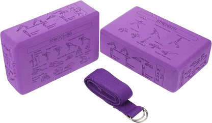 Yoga Blocks High Density Eva Foam Non-slip Yoga Training Bricks with Strap for Beginners and Stretching Props Set for Pilates and Exercise