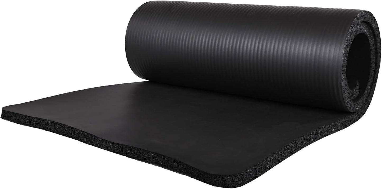 BalanceFrom 71x24 Inches Yoga Mat with Knee Pad and Optional Blocks – Extra 1-Inch Thick Non-Slip Foam with Anti-Tear Surface and Carrying Strap for Home, Studio, or Gym Workouts