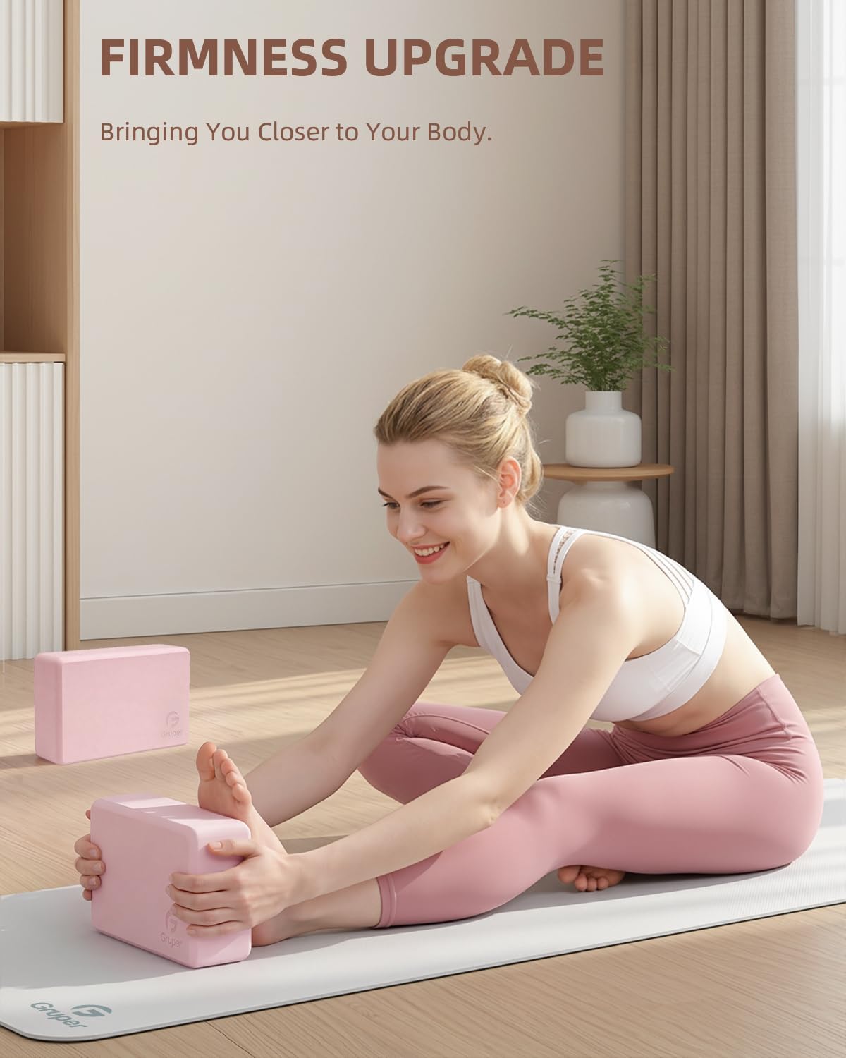 Gruper Yoga Blocks 2 Pack, 9"x6"x3" Exercise Blocks High-Density EVA Foam Blocks with Soft Non-Slip Surface, Lightweight Yoga Props for Yoga Pilates Meditation & Stretching