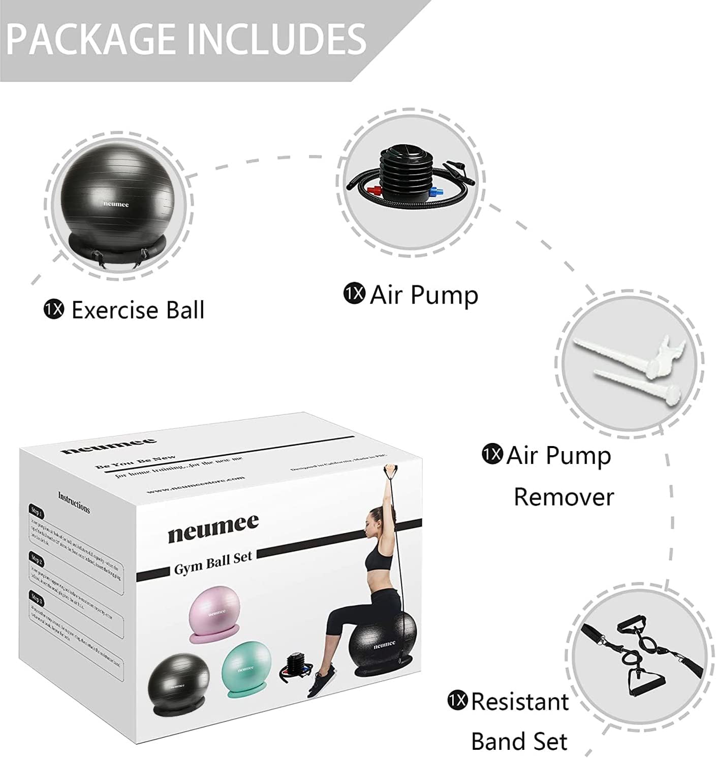 Yoga Ball Chair with 65cm Exercise Ball & 2 Resistance Bands, Stability Base for Home Office, Yoga, Pilates & Fitness, Balance Ball for Posture, Core Strength & Low Impact Workouts