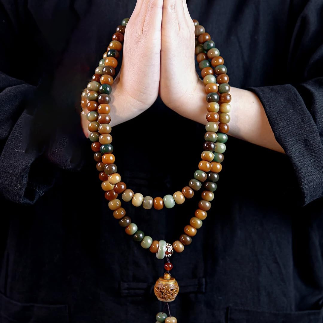 Mala Bead Strand Bracelet, 108 Buddhist Prayer Beads Yoga Meditation Green Malachite Beads Necklace Women man