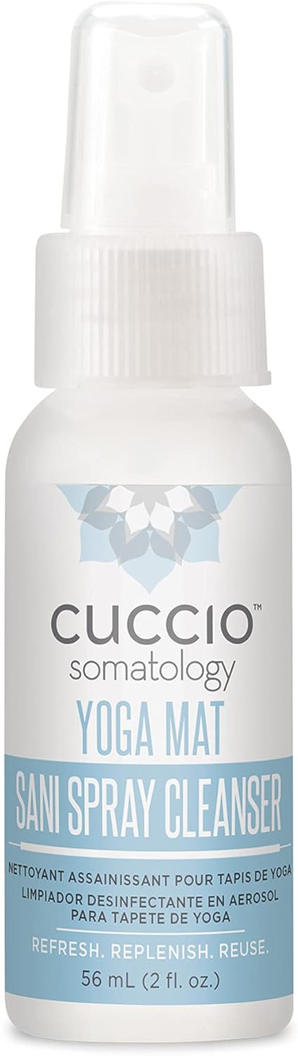 cuccio SOMATOLOGY Yoga Mat Sani Spray Cleaner - Essential Liquid Mat Cleanser Mist - Non Sticky, Quick Drying, Odor, Dirt And Sweat Control - Natural, Chemical Free Equipment Freshener - 32 Fl Oz