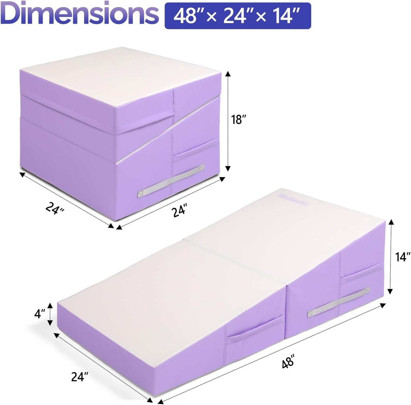 Matladin Incline Gymnastics Cheese Wedge Mat, 48"x24"x14" - Folding Gymnastics Mat for Kids Girls Home Training