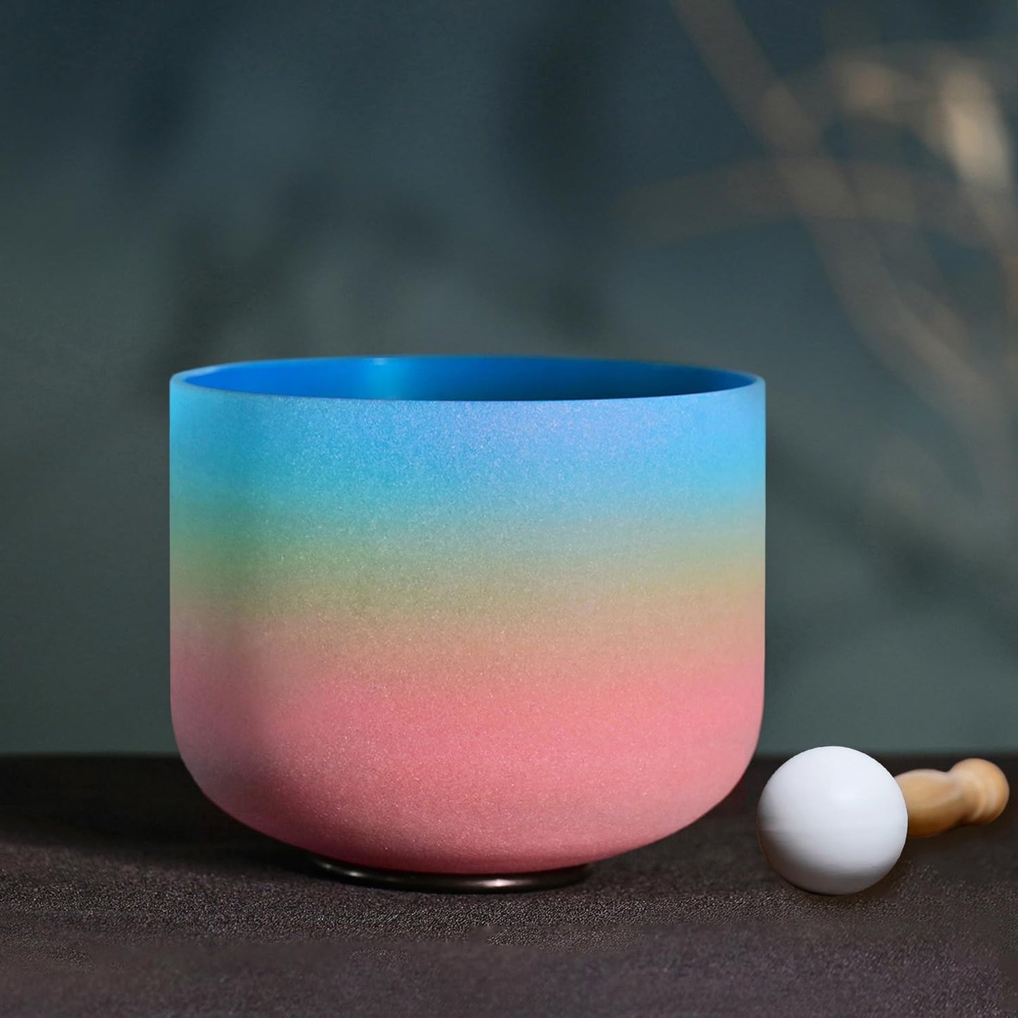 CVNC 440HZ 8 Inch Rainbow Colored A Note Third-Eye Chakra Frosted Quartz Crystal Singing Bowl for Sound Healing and Meditation