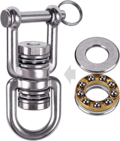 BeneLabel Dual Hanging Rings Hammock Swing Hanger, Swivel Stainless Steel Mounting Bearing Set D Shape Open Loop for Indoor Outdoor Playground Chair Yoga Rope Punching Bag Sandbag