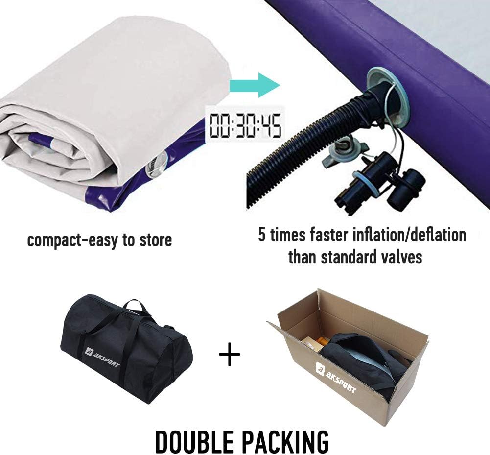 AKSPORT Gymnastics Air Mat Tumble Track Tumbling Mat Inflatable Floor Mats with Air Pump for Home Use/Tumble/Gym/Training/Cheerleading/Parkour/Beach/Park/Water
