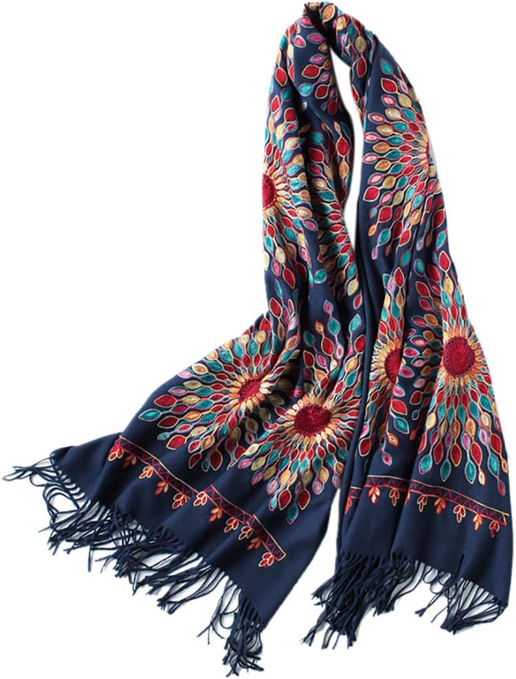 Urban CoCo Women's Embroidered Oversize Tassel Shawl Scarf Wraps for Women