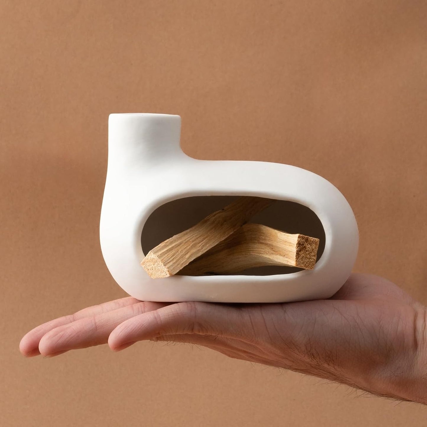 MOUGIGI Terracotta Palo Santo Holder - Modern Chiminea Incense Burner for Yoga, Meditation, and Energy Cleansing - Wood Sticks Dish, Sage Ash Catcher, Smudge Bowl, Cone Burner - Unique Meditation Gift