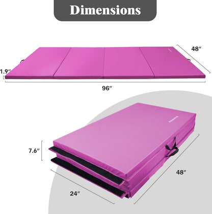 Fitvids 4'x8'x1.9" Gymnastics Mat, Home Exercise Mat with Carrying Handles, Folding Gym Workout Tumbling Mat for Yoga, Pilates, Stretching, MMA, Core Workouts, Fitness Aerobics Mats for Gym Training