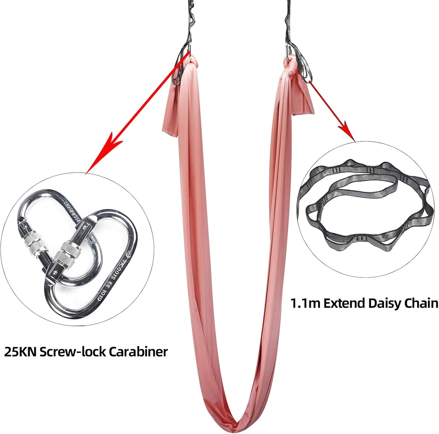 PRIOR FITNESS Yoga Straps Aerial Hammock Accessory Set, 2pcs Carabiner + 2pcs Daisy Chain r, Aerial Silk Hardware with Carabiner Daisy Chain for Yoga Swing Pilates