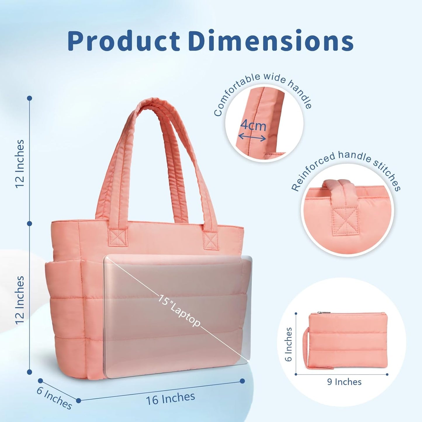TOPDesign Puffer Tote Bag for Women, Lightweight Puffy Handbag with Compartments, Quilted Shoulder Bag for Work, Travel, Gym - Colors A
