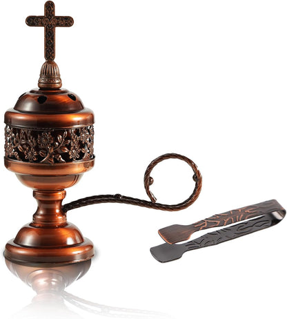 Gold Incense Burner with Tong – Frankincense Charcoal Incense Stand Aromatherapy, Yoga, Spa, Home Decor, and Church Use – Compact & Durable Bakhoor Holder