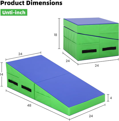 Gymnastics Mat Incline Tumbling Mats—Indoor/Outdoor Folding Cheese Wedge Mat with Non-Slip Surface & Handles for Kids Girls Home Training Exercise