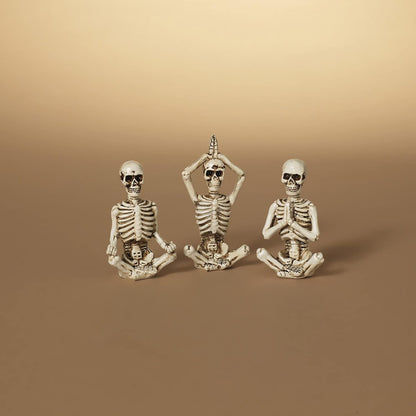 3 Pc Resin Skeleton Yoga Pose Tabletop Set Bookshelf Halloween Decoration Prop