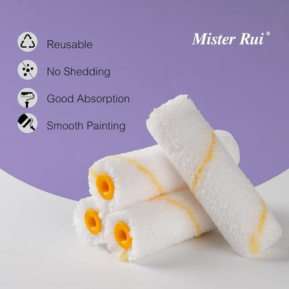 Mister Rui Foam Paint Roller, 4 Inch Paint Roller 10 Pack, Small Paint Roller, Foam Paint Roller 4 Inch, Small Foam Paint Roller High Density, 4 Inch Foam Rollers for Painting Walls, Cabinets