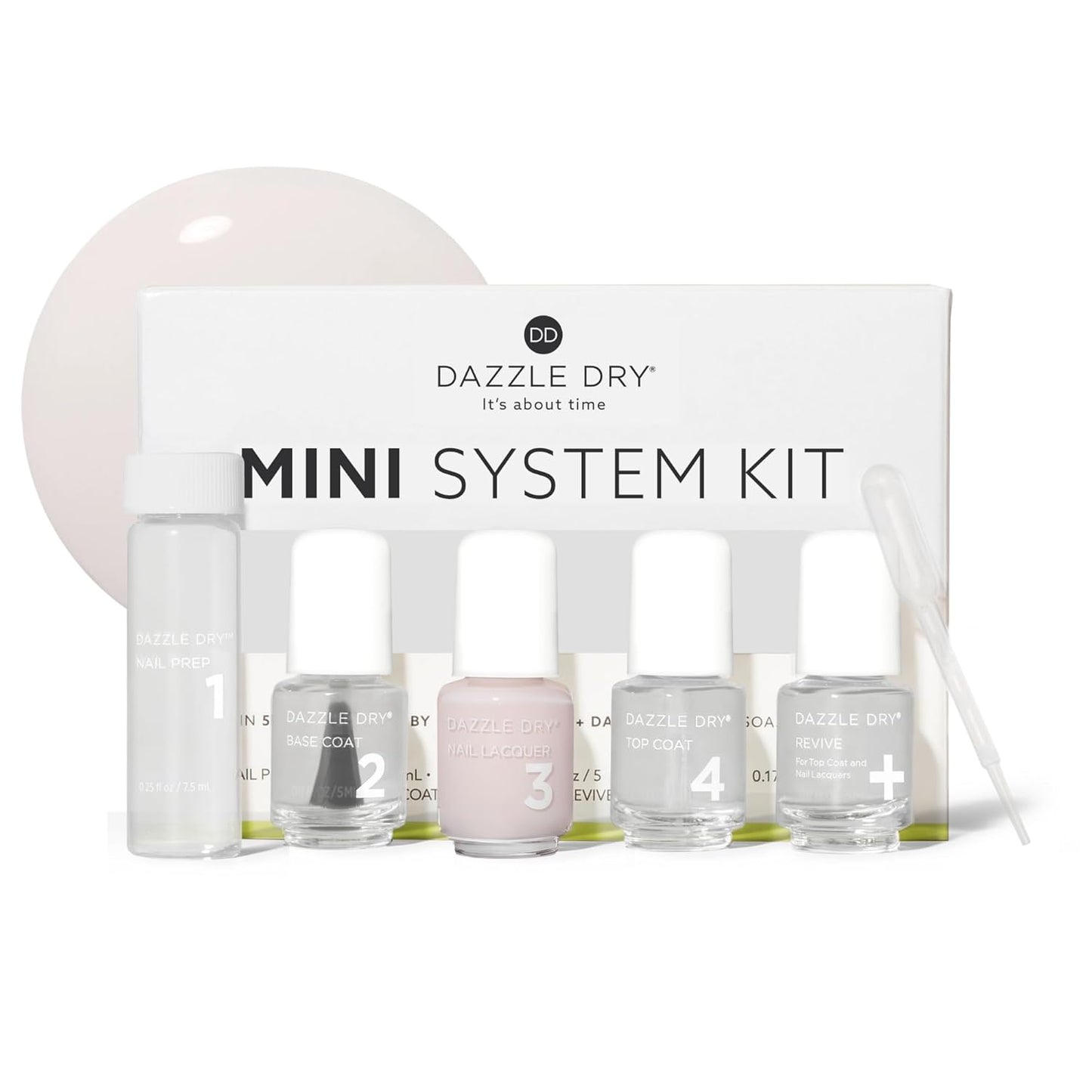 Dazzle Dry Mini Kit 4 Step System - Yoga Mama - A light chalky bubblegum pink. Full coverage cream. (5 Piece Kit / 5 Manicures)