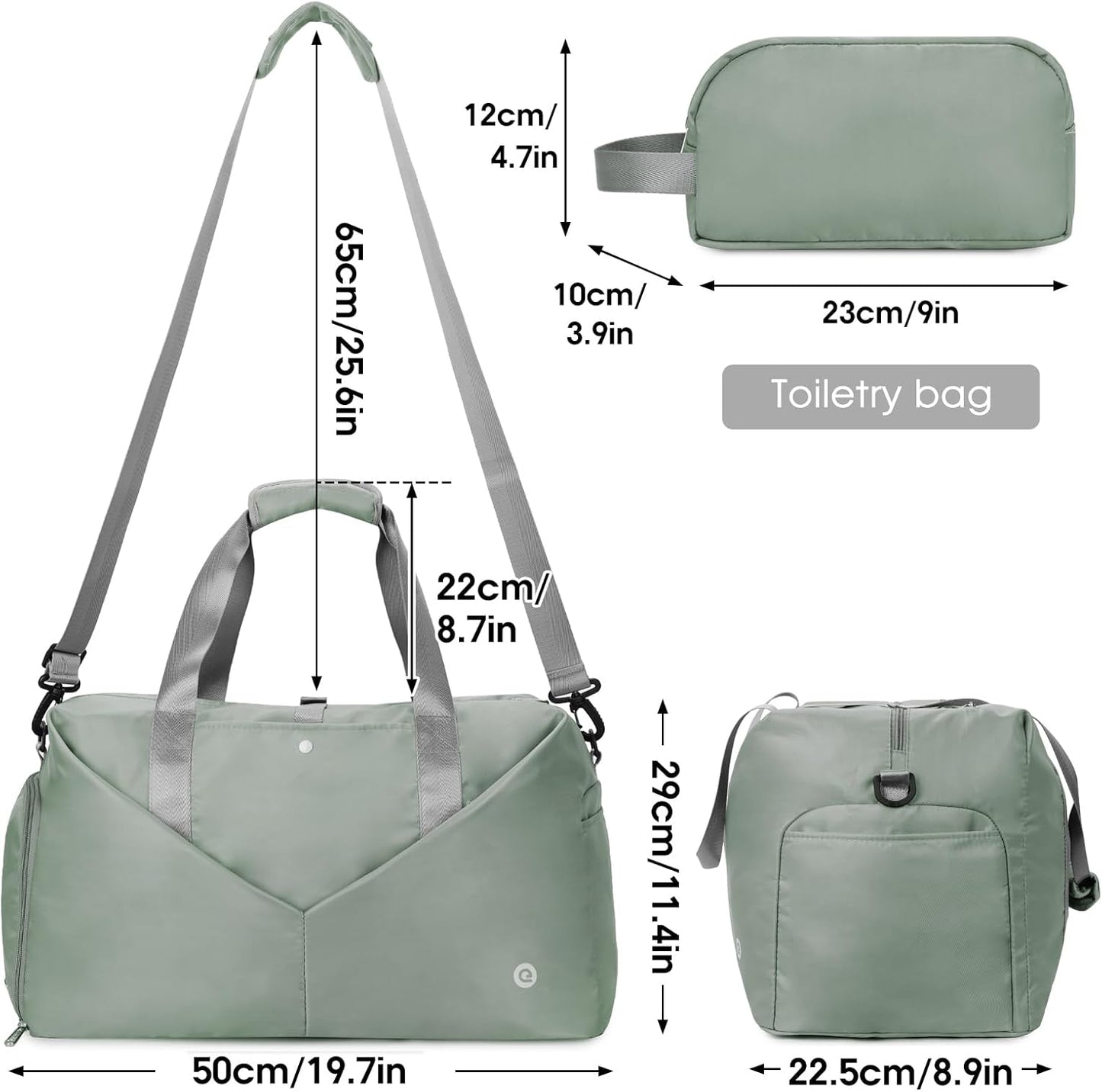 Ceneda 20" Gym Bag for Women with Wet Pocket & Shoe Compartment, Lightweight Duffel Waterproof Carry On Duffle for Travel, Yoga, Overnight (Green)