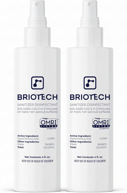 BRIOTECH Sanitizer Disinfectant Hypochlorous Spray, Kill 99.99% of Viruses & Bacteria, Control Mold, Eliminate Odor, Gentle for Nursery & Play Rooms, Food Contact Surface Sanitizer, 32 fl oz