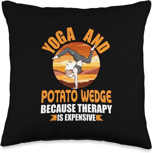Witty Yogini French Fries Favorite Food Yoga and Potato Wedge Therapy Funny Pilates Humor Yogi Throw Pillow, 18x18, Multicolor