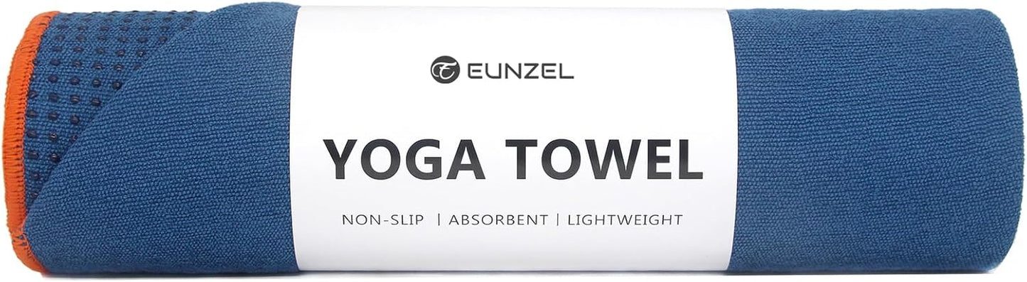 Eunzel Hot Yoga Towel - Microfiber Non Slip Yoga Mat Towel with Grip Dot Sweat Absorbent Towel for Hot Yoga, Pilates and Fitness 72" x 24", Dark Cyan/Orange