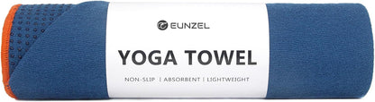 Eunzel Hot Yoga Towel - Microfiber Non Slip Yoga Mat Towel with Grip Dot Sweat Absorbent Towel for Hot Yoga, Pilates and Fitness 72" x 24", Dark Cyan/Orange