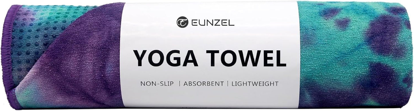 Eunzel Hot Yoga Towel - Microfiber Non Slip Yoga Mat Towel with Grip Dot Sweat Absorbent Towel for Hot Yoga, Pilates and Fitness 72" x 24", Dark Cyan/Orange