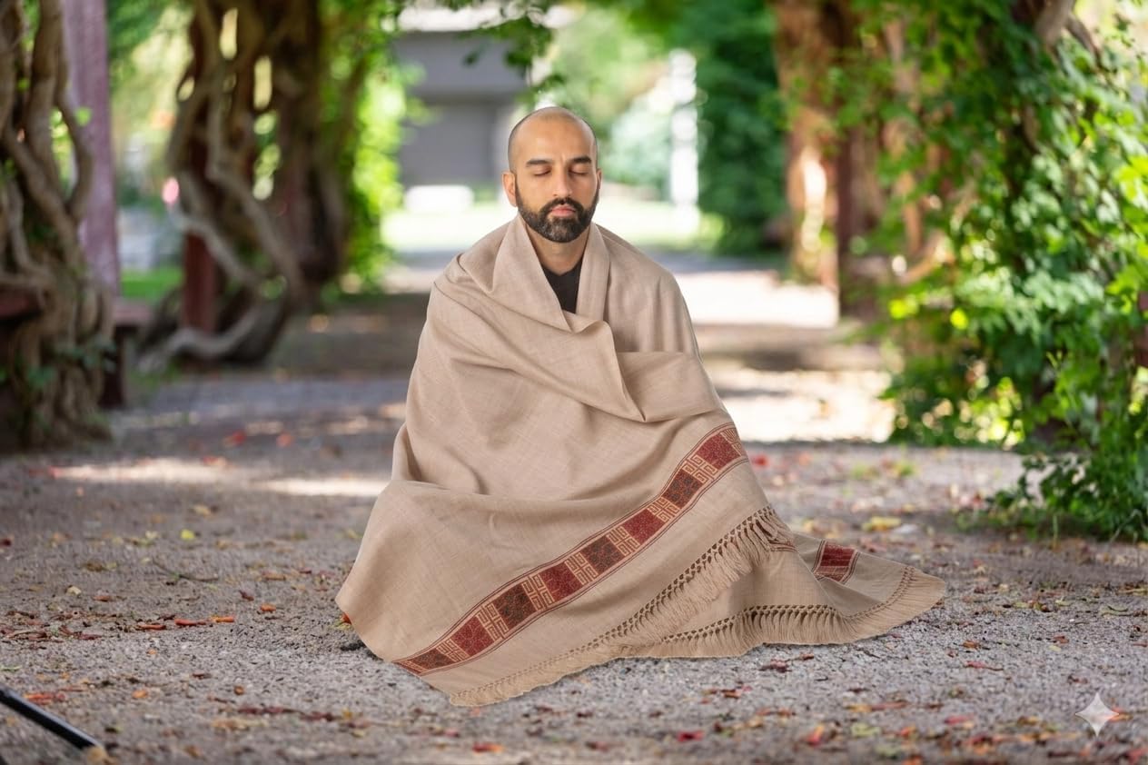 Meditation Shawl or Blanket, Vegan Wool Wrap, Oversize Scarf, Indian Blanket. Unisex