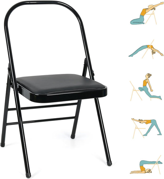 Yoga Auxiliary Chair Headstand Bench Backless Portable Folding Workout Core Chair for Flexibility and Strength Training