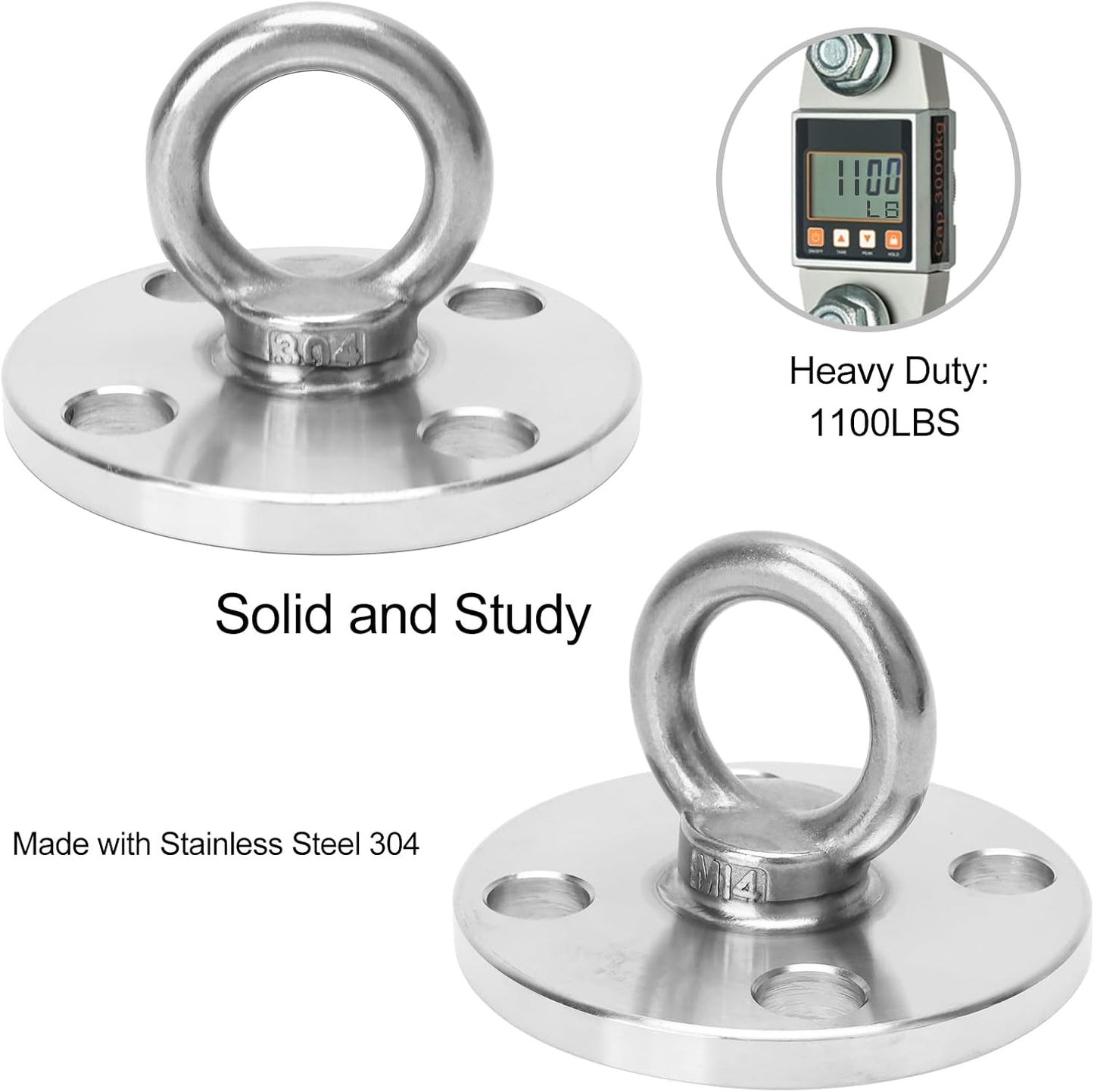 F.Life Ceiling Mount Hooks - Hold Up to 1100 lbs,Yoga Starter Set - Suitable for Gym Rings, Suspensions, Indoor/Outdoor Use -304 Stainless Steel Suspension Hook Gym, Aerial Silks Yoga Swing Hammock