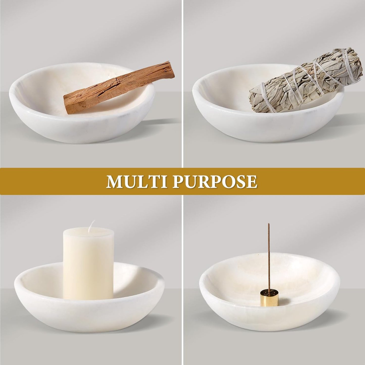 Koville Natural Marble Incense Holder, Incense Holder for Sticks with 9 Holes, Handmade Incense Burner Ash Catcher for Meditation Yoga SPA, Balsam Fir/Palo Santo/Sage/Cone (RoyalBeige)