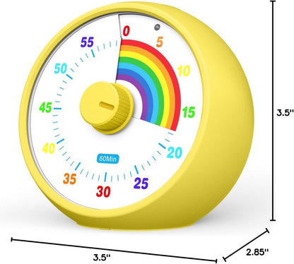 Visual Timer for Kids, 60-Minute Countdown Timer for Classroom Office Kitchen, Desk Timer Kids Time Management Tools with Silent Operation, Pomodoro Time Rainbow Pattern (Pink)