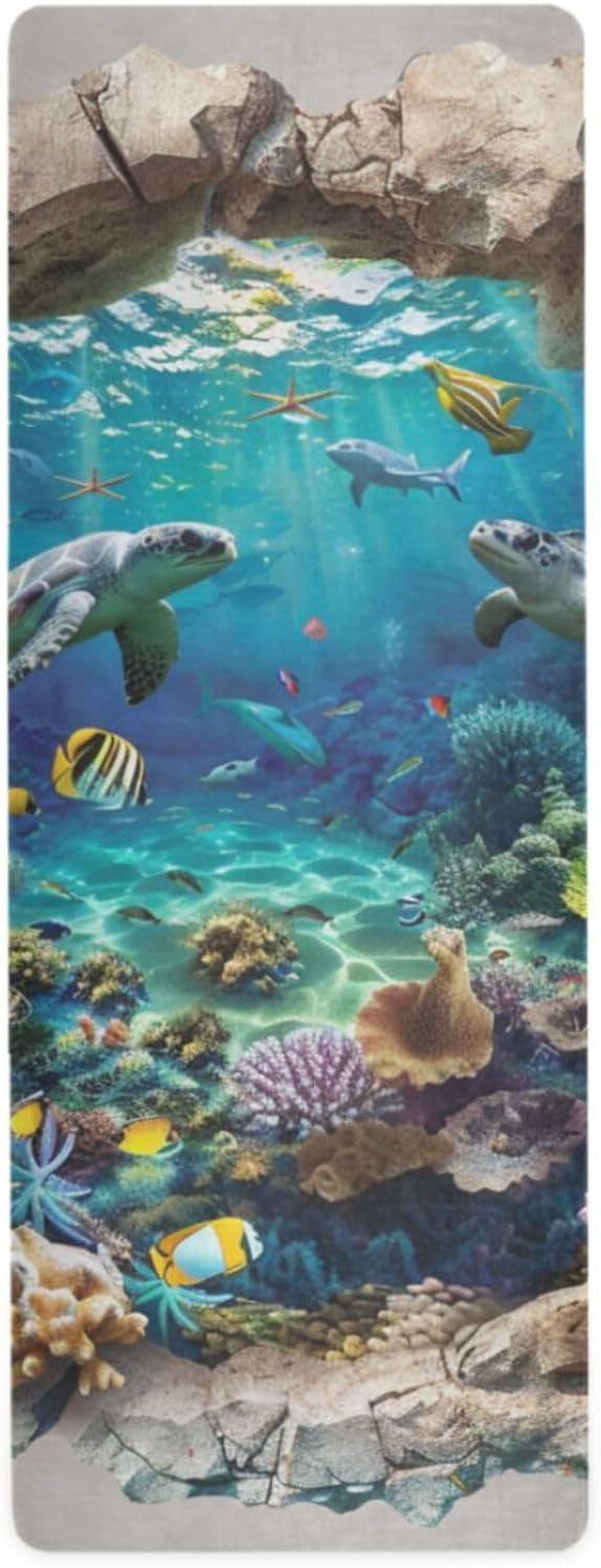 3d Wall Art Underwater Tropical Fish yoga mats in bulk for fitness printed natural rubber non slip with bags tapete para ejercicio 71x26 inches 1MM