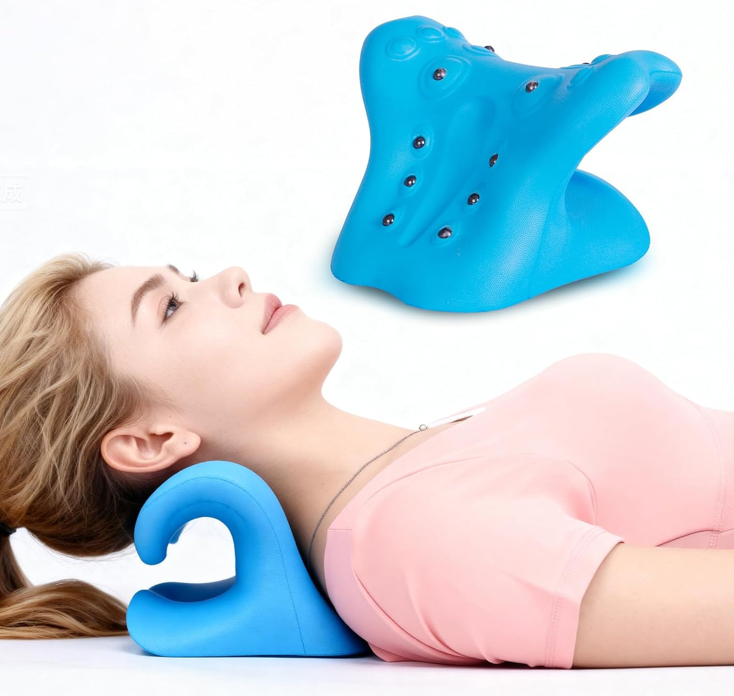 Neck Stretcher Cervical Traction Pillow with Magnetic Therapy Acupressure, Neck and Shoulder Relaxer for TMJ Pain Relief, C-Shaped Arch Design Chiropractic Pillow, Spine and Neck Corrector