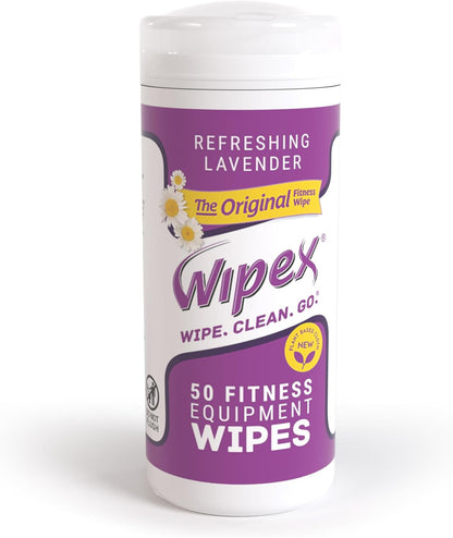Wipex Original Fitness Equipment Wipes -EWG Verified - 50 Count Plant-Based No-Lint Cloth Gym Wipes for Workout Equipment, Yoga Mat Cleaner, Peloton Cleaner with Lavender Essential Oil & Vinegar,