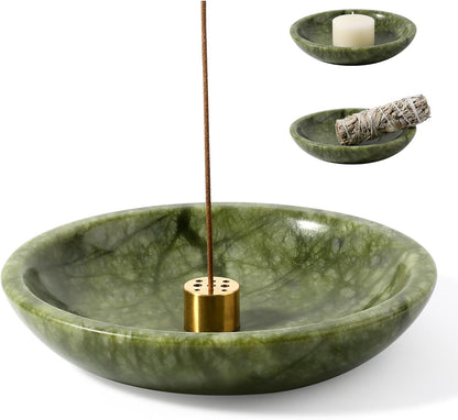 Koville Natural Marble Incense Holder, Incense Holder for Sticks with 9 Holes, Handmade Incense Burner Ash Catcher for Meditation Yoga SPA, Balsam Fir/Palo Santo/Sage/Cone (RoyalBeige)