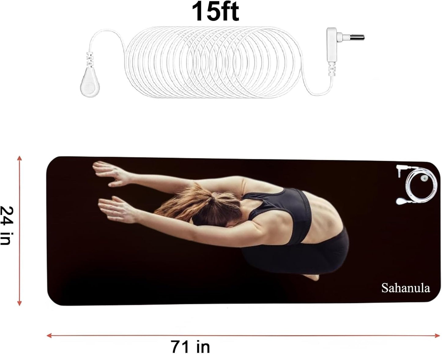 Grounding Yoga Mat - Exercise Fitness Pad, 71x24 Inch Upgraded Non-Slip Grounding Pad with 15ft Cord, Earth Connected Mats for Yoga Sleep Work Meditation Anxiety Reduction