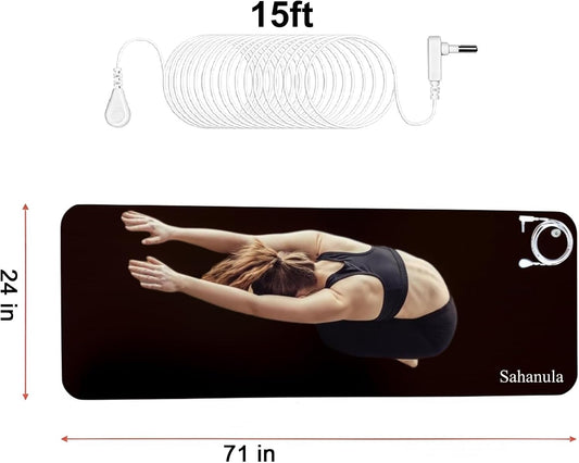 Grounding Yoga Mat - Exercise Fitness Pad, 71x24 Inch Upgraded Non-Slip Grounding Pad with 15ft Cord, Earth Connected Mats for Yoga Sleep Work Meditation Anxiety Reduction