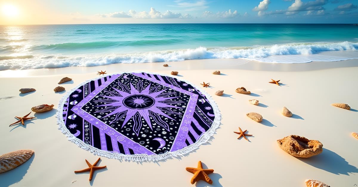 Mandala Round Beach Tapestry Boho Hippie Blanket Bohemian Large Table Cloth Home Decor Yoga Mat Meditation Picnic Rug Throw Hippy Gypsy Tablecloth Roundie (42 Inches, Orange And Blue)