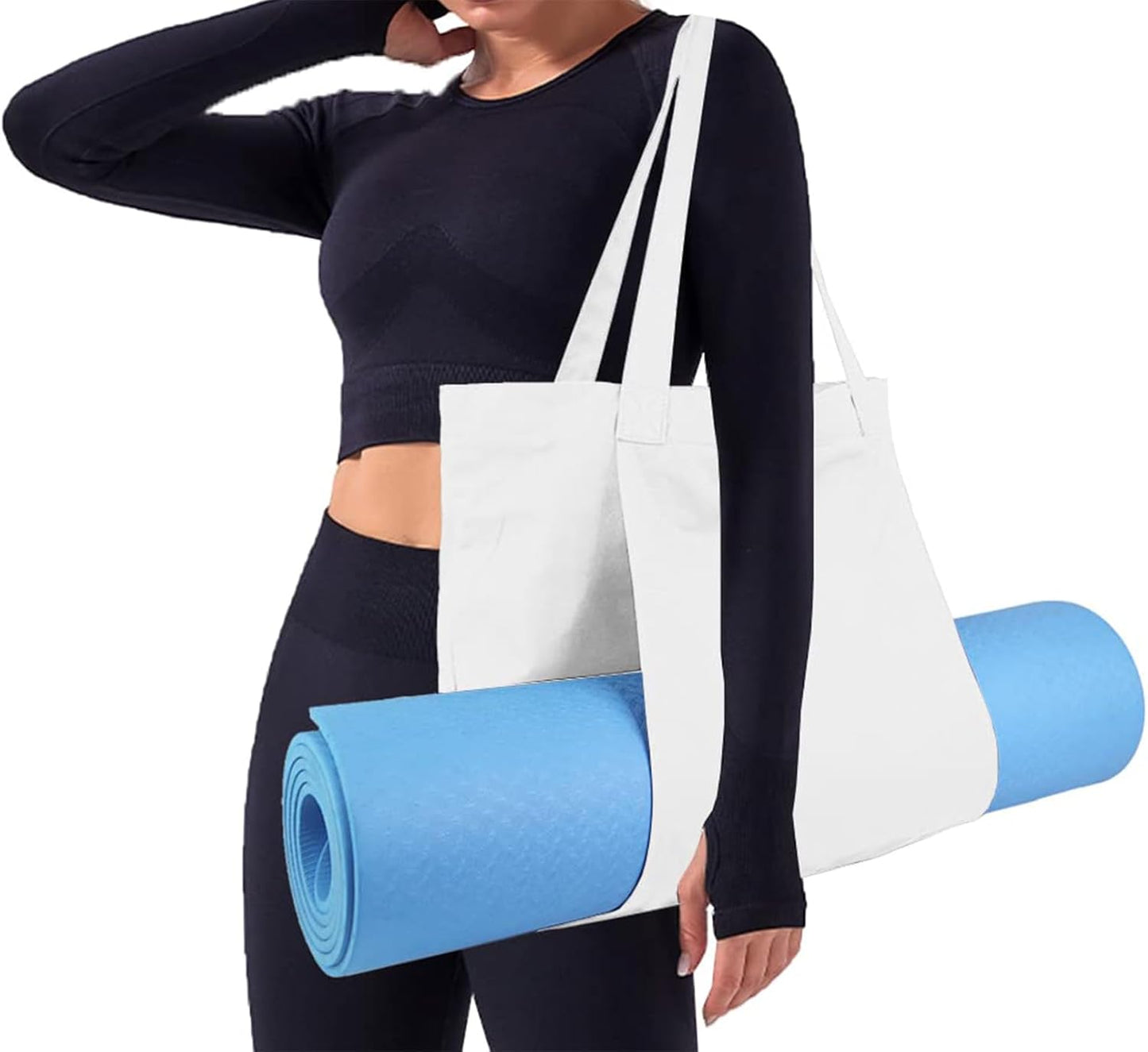 Yoga Mat Bag for Women, 100% Cotton Canvas Tote with Wet/Dry Pocket, Bottle Holder and Inner Zipper Pocket, 25L Carrier for Pilates and Travel