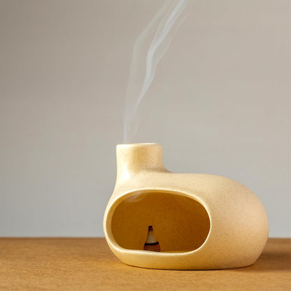 MOUGIGI Terracotta Palo Santo Holder - Modern Chiminea Incense Burner for Yoga, Meditation, and Energy Cleansing - Wood Sticks Dish, Sage Ash Catcher, Smudge Bowl, Cone Burner - Unique Meditation Gift