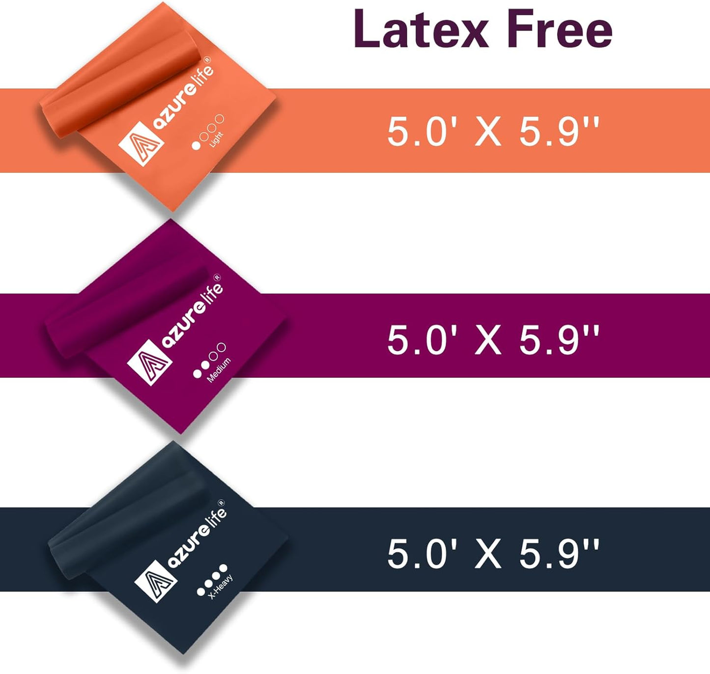A AZURELIFE Resistance Bands,Professional Long Non-Latex Elastic Stretch Bands,Exercise Bands for Physical Therapy, Yoga, Pilates, Rehab, at-Home or The Gym Workouts, Strength Training