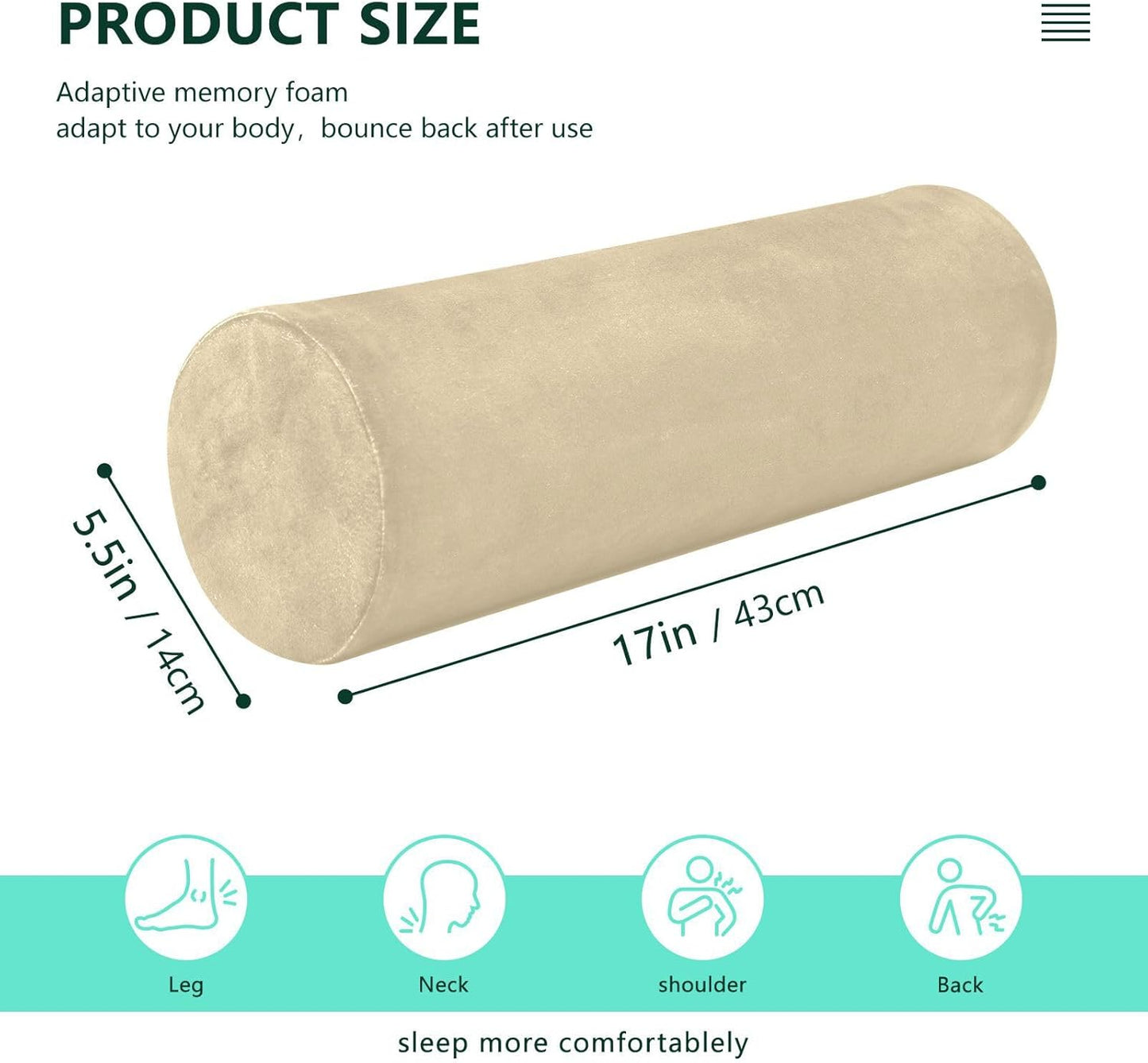 Yuiboo Bolster Pillow Yoga Beige Firm Neck Roll Pillow 5.5" x 17" Small Round Pillows Decorative Throw Pillows Cylinder Body Pillow Cover Back Support Pillow