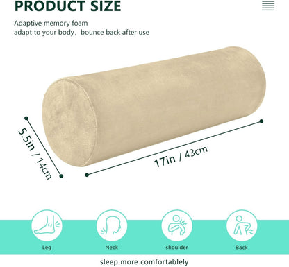 Yuiboo Bolster Pillow Yoga Beige Firm Neck Roll Pillow 5.5" x 17" Small Round Pillows Decorative Throw Pillows Cylinder Body Pillow Cover Back Support Pillow