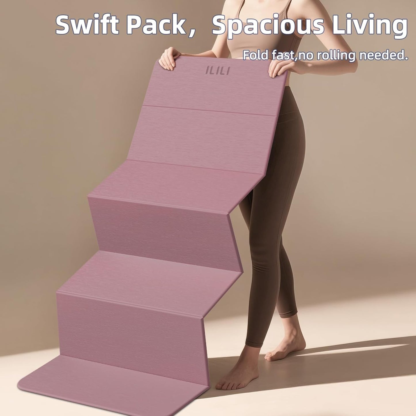 ILILI Foldable Yoga Mat, 10mm Thick, TPE Material, Extra Long 75"L x 26"W, Soft and Comfortable Folding Mat 0.4 Inches, Easy to Carry and Store, 190*66cm Portable Multi-Functional Use for Yoga, Home Exercise & Outdoor