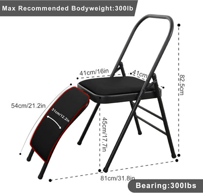 Folding Yoga Handstand Chair, Metal Stretch Trainer with Detachable Lumbar Support, Premium Yoga Chair for Stretching, Balance & Posture Correction