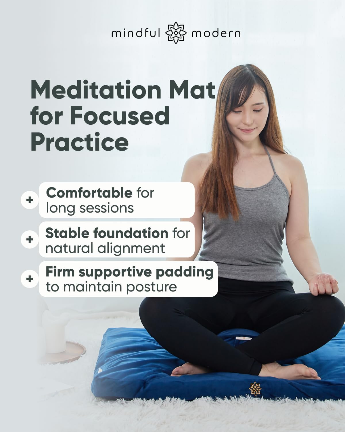 Mindful & Modern Zabuton Meditation Mat - Cotton Filled Yoga and Meditation Pad - Zabuton Meditation Cushion for Kneeling and Sitting Support - Large Rectangular Sitting Floor Pillow for Bench or Zafu